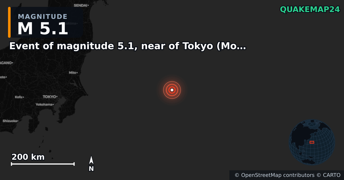 Erdbeben M5,1 bei Event of magnitude 5.1, near of Tokyo (Monde) · 2026-02-10 — Karte der Lage des Epizentrums