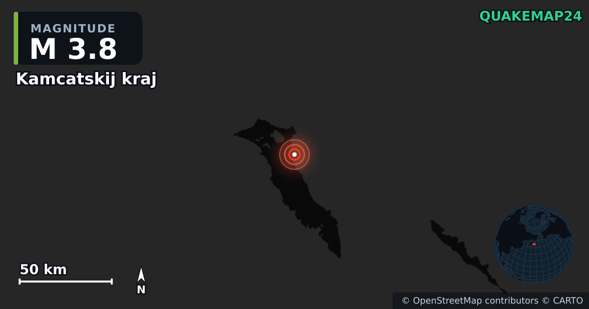 M3.8 earthquake near Kamcatskij kraj on Jun 30, 2025 — map of epicenter and shaking intensity | QuakeMap24