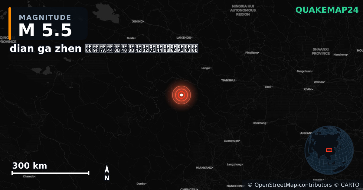 M5.5 earthquake near dian ga zhen སྟེང་ཀ་གྲོང་རྡལ། on Jan 26, 2026 — map of epicenter and shaking intensity | QuakeMap24