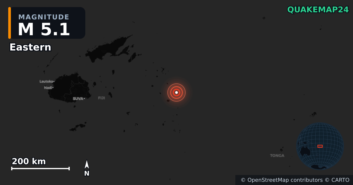 M5.1 earthquake near Eastern on Aug 26, 2025 — map of epicenter and shaking intensity | QuakeMap24