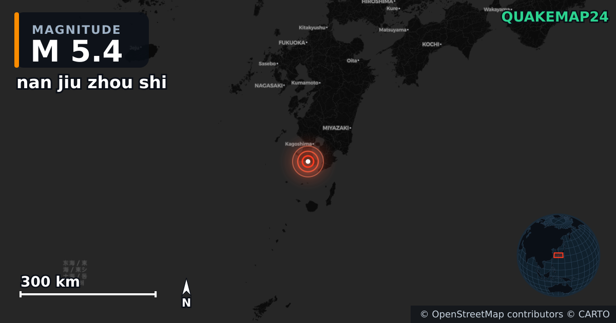 M5.4 earthquake near nan jiu zhou shi on Mar 1, 2026 — map of epicenter and shaking intensity | QuakeMap24