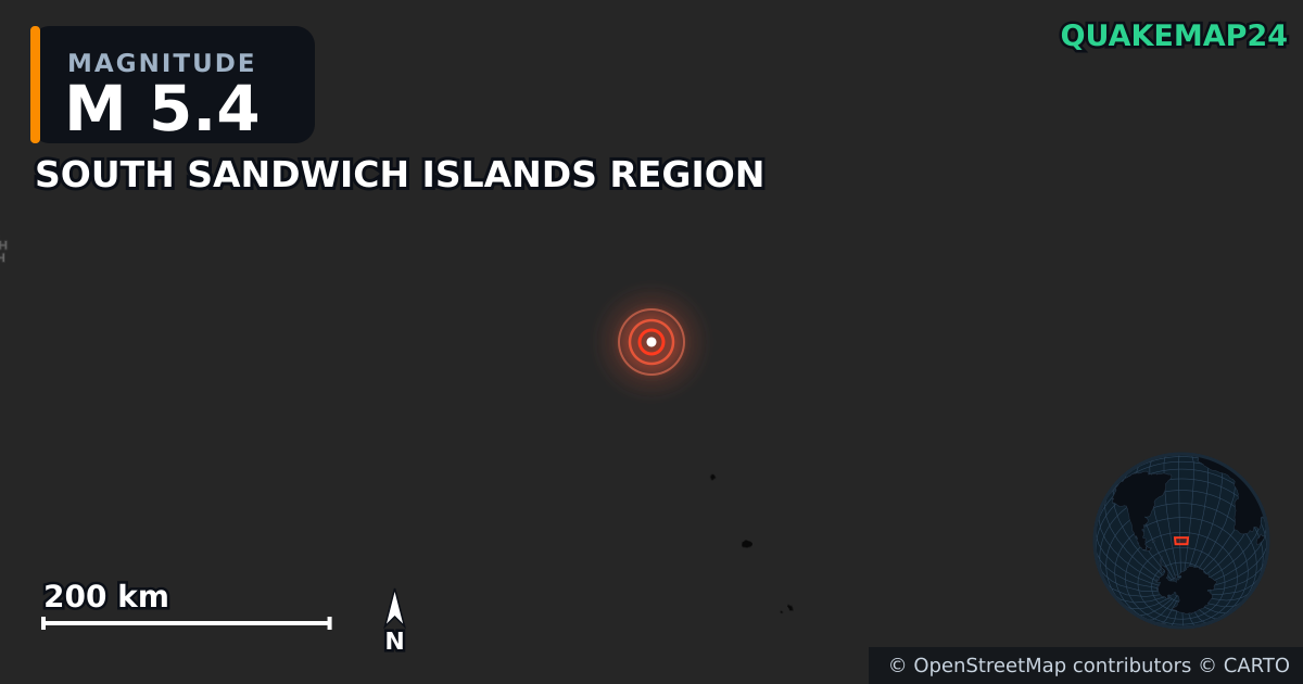 M5.4 earthquake near SOUTH SANDWICH ISLANDS REGION on Jun 10, 2025 — map of epicenter and shaking intensity | QuakeMap24