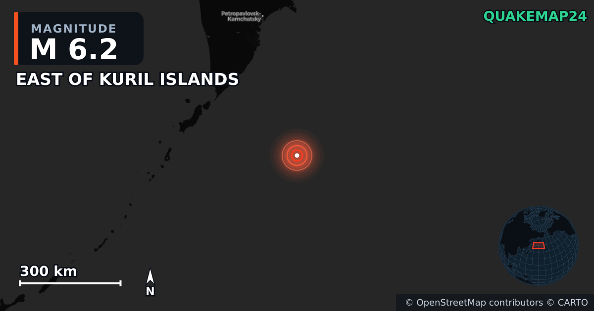 Erdbeben M6,2 bei EAST OF KURIL ISLANDS · 2025-08-25 — Karte der Lage des Epizentrums