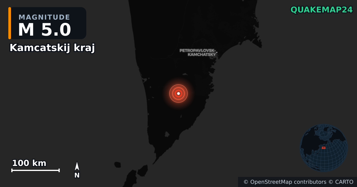 M5.0 earthquake near Kamcatskij kraj on Aug 6, 2025 — map of epicenter and shaking intensity | QuakeMap24