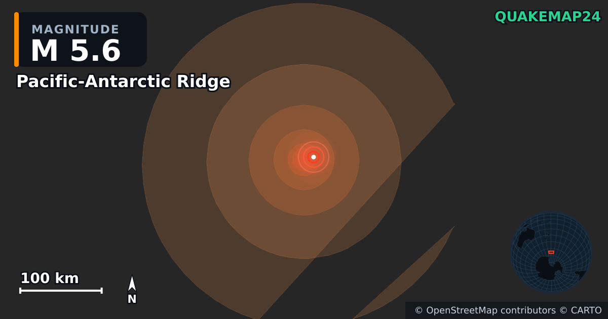 Erdbeben M5,6 bei Pacific-Antarctic Ridge — Karte der Lage des Epizentrums