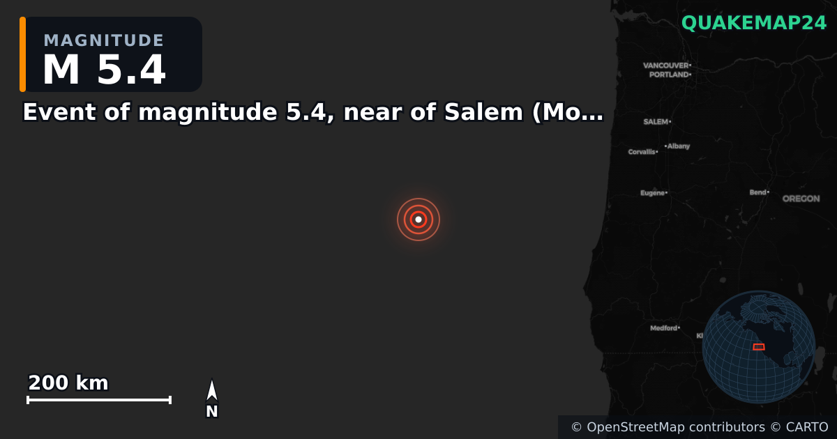 M5.4 earthquake near Event of magnitude 5.4, near of Salem (Monde) on Sep 26, 2025 — map of epicenter and shaking intensity | QuakeMap24