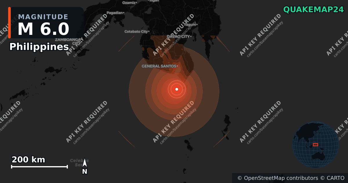 M6.0 earthquake near Philippines on Jun 26, 2026 — map of epicenter and shaking intensity | QuakeMap24
