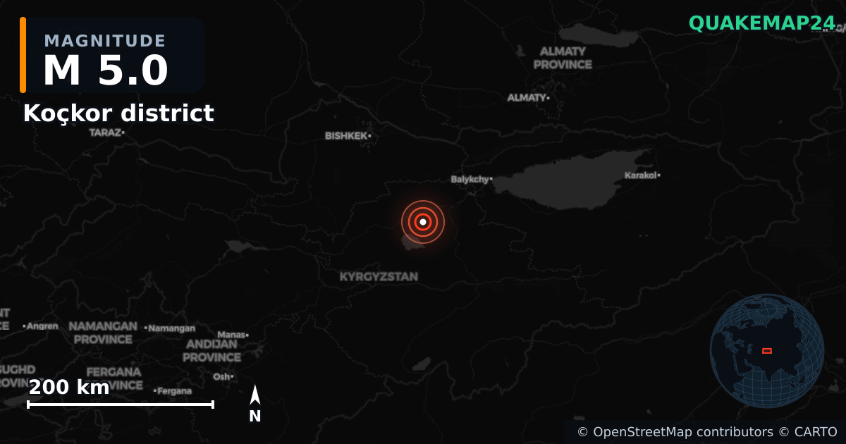 M5.0 earthquake near Koçkor district on Aug 12, 2026 — map of epicenter and shaking intensity | QuakeMap24