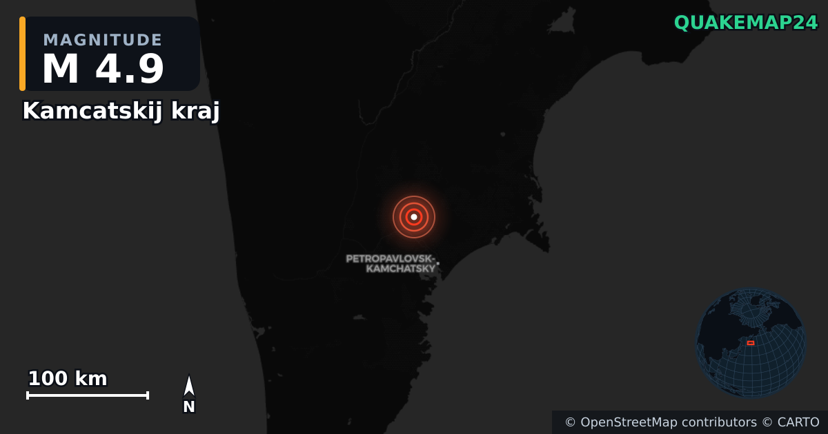 M4.9 earthquake near Kamcatskij kraj on Jul 30, 2025 — map of epicenter and shaking intensity | QuakeMap24