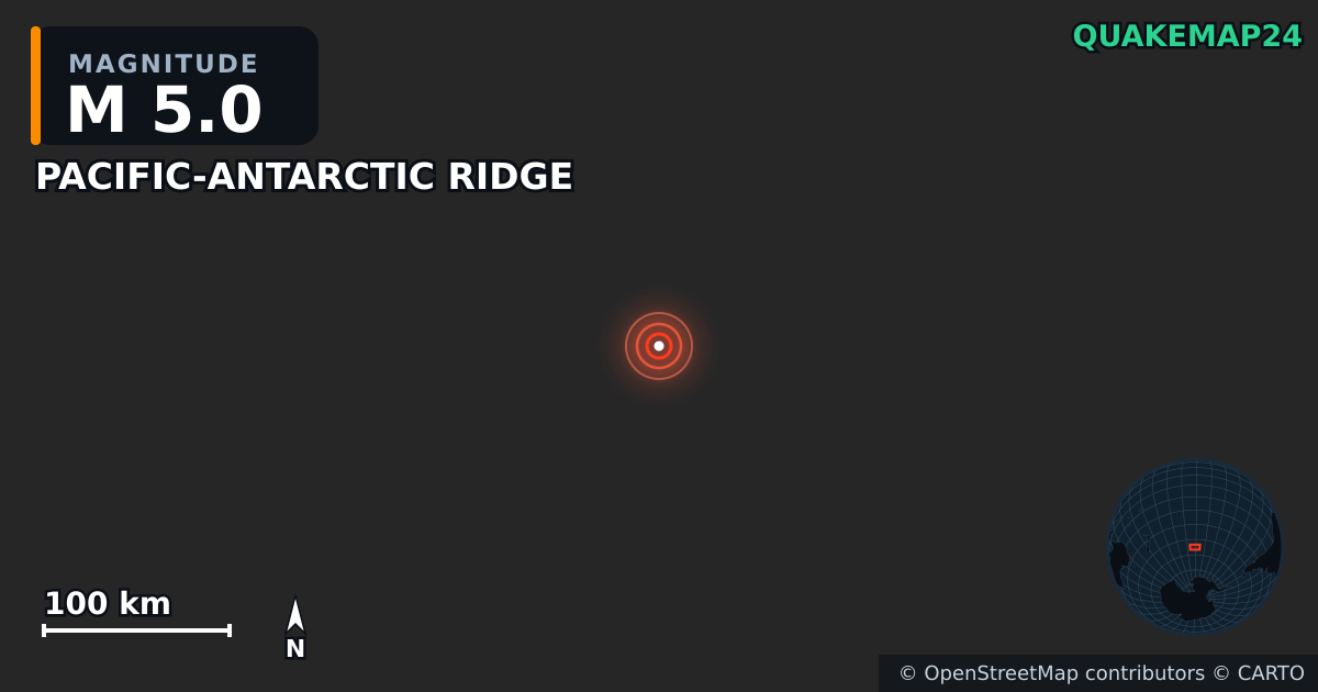 Erdbeben M5,0 bei PACIFIC-ANTARCTIC RIDGE — Karte der Lage des Epizentrums