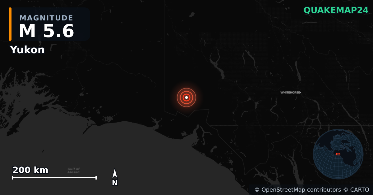 M5.6 earthquake near Yukon on Jan 1, 2026 — map of epicenter and shaking intensity | QuakeMap24