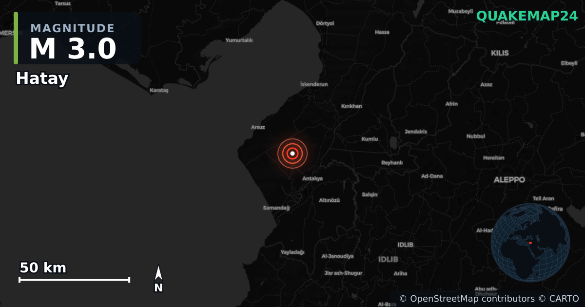 M3.0 earthquake near Hatay on Sep 5, 2025 — map of epicenter and shaking intensity | QuakeMap24