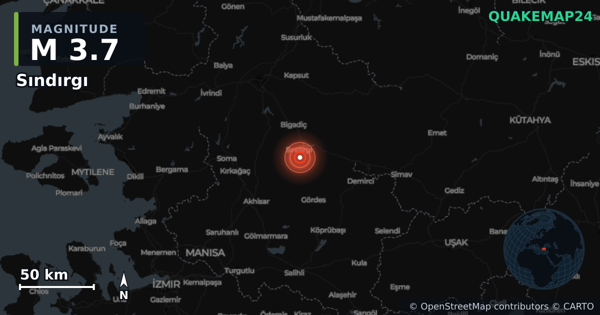 Terremoto de M3,7 cerca de DODECANESE ISLANDS, GREECE (Turquía) · 2025-12-20 — Mapa de la ubicación del epicentro
