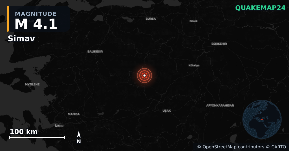 M4.1 earthquake near Simav on Oct 4, 2025 — map of epicenter and shaking intensity | QuakeMap24