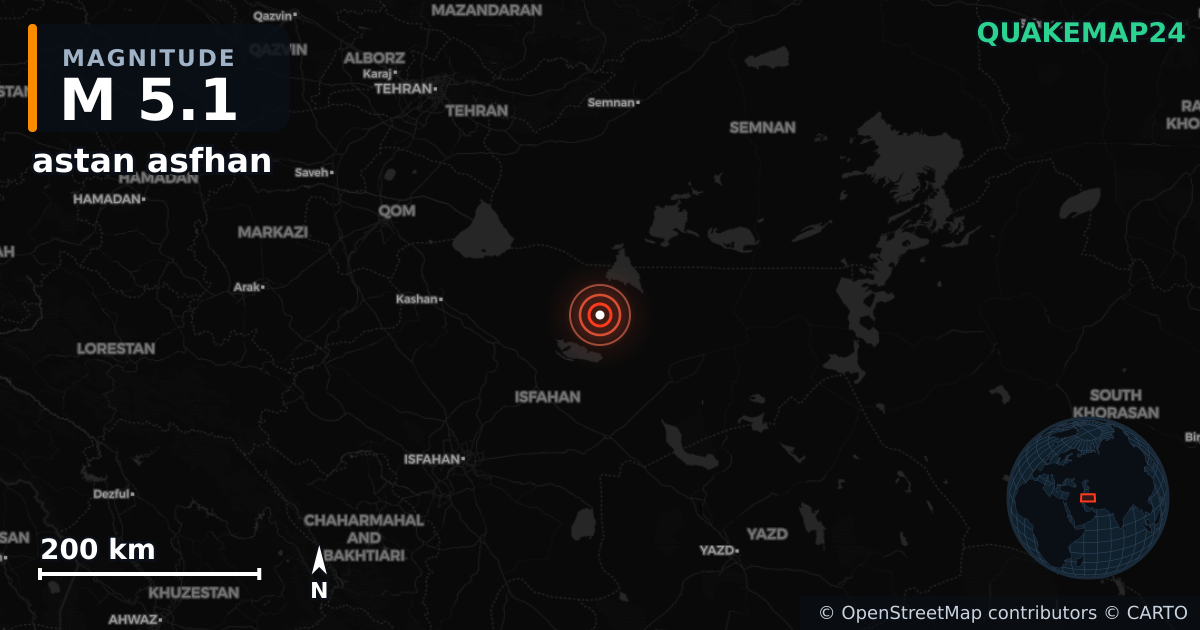 M5.1 earthquake near astan asfhan on Oct 2, 2025 — map of epicenter and shaking intensity | QuakeMap24