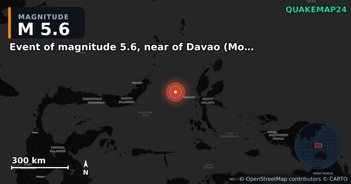 Erdbeben M5,6 bei Event of magnitude 5.6, near of Davao (Monde) · 2026-04-02 — Karte der Lage des Epizentrums