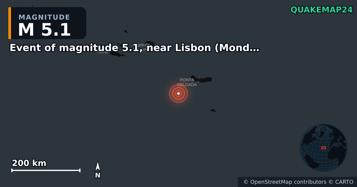 Erdbeben M5,1 bei Event of magnitude 5.1, near Lisbon (Monde) · 2026-10-20 — Karte der Lage des Epizentrums