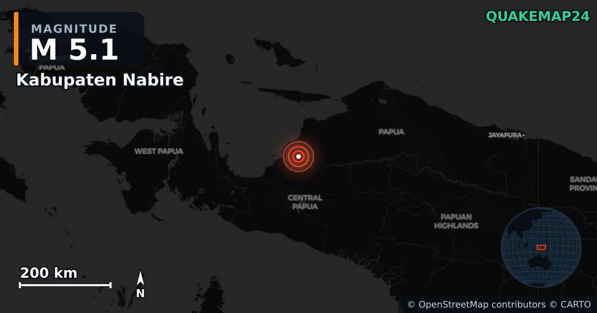 Erdbeben M5,1 bei Kabupaten Nabire, Papua Tengah (Indonesien) — Karte der Lage des Epizentrums