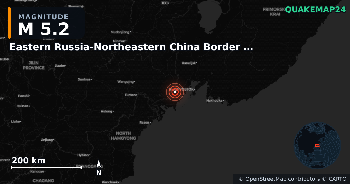 M5.2 earthquake near Eastern Russia-Northeastern China Border Region on Oct 25, 2025 — map of epicenter and shaking intensity | QuakeMap24
