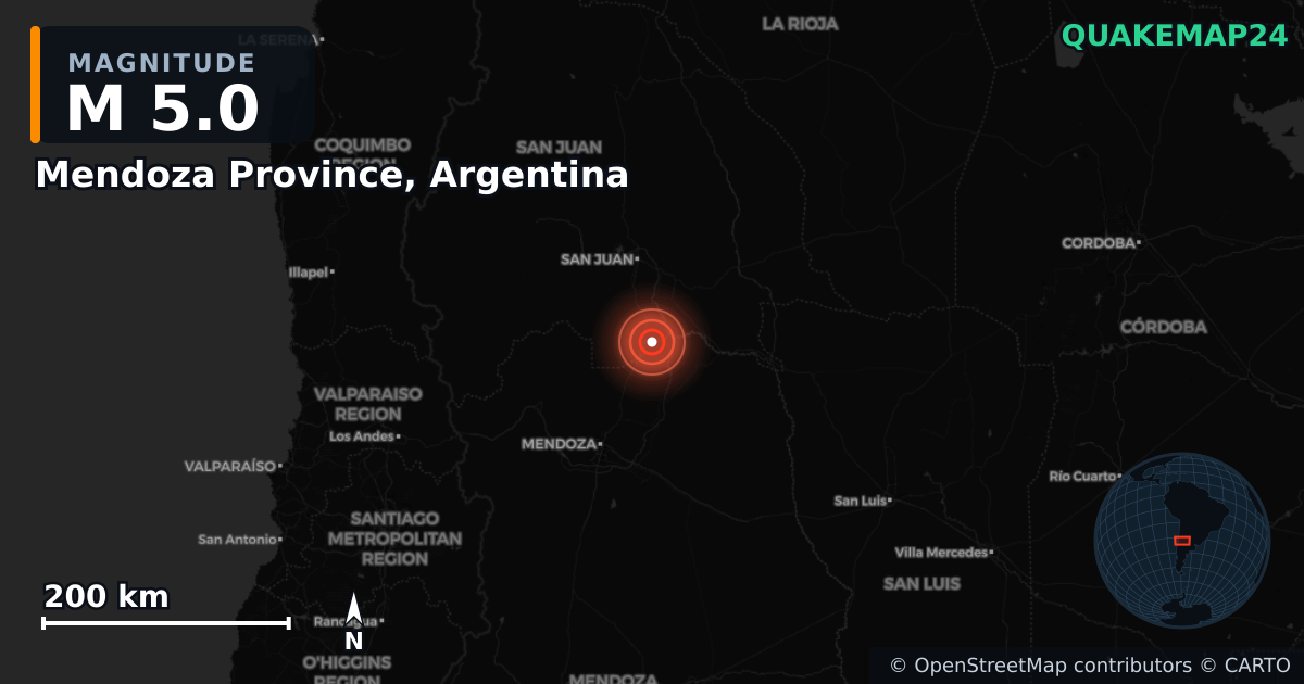 Erdbeben M5,0 bei Mendoza Province, Argentina · 2026-03-20 — Karte der Lage des Epizentrums