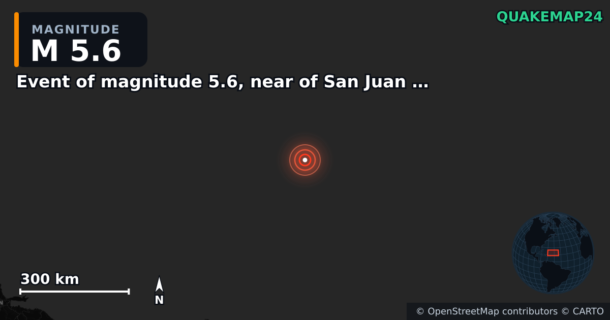 Erdbeben M5,6 bei Event of magnitude 5.6, near of San Juan (Monde) — Karte der Lage des Epizentrums
