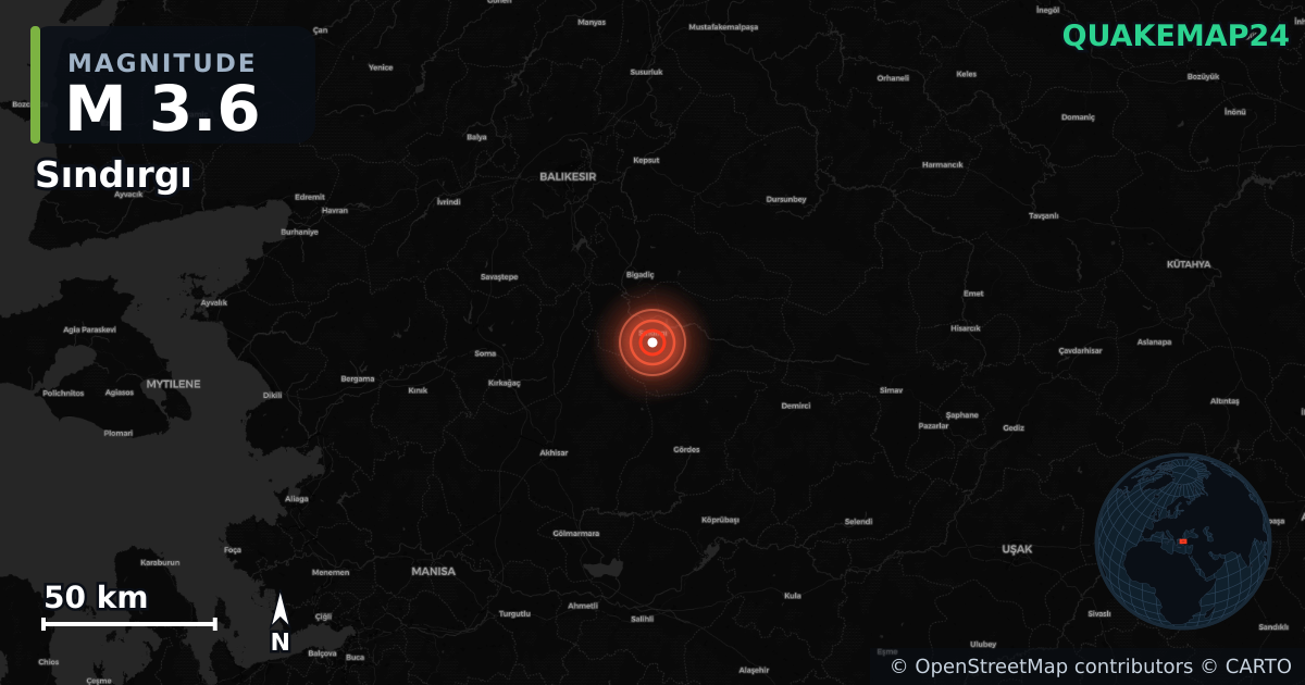 M3.6 earthquake near Sındırgı on Aug 18, 2025 — map of epicenter and shaking intensity | QuakeMap24
