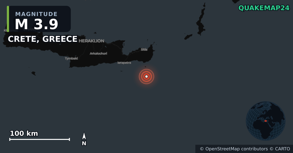 Σεισμός M3,9 κοντά στο CRETE, GREECE · 2026-05-05 — Χάρτης της θέσης του επικέντρου