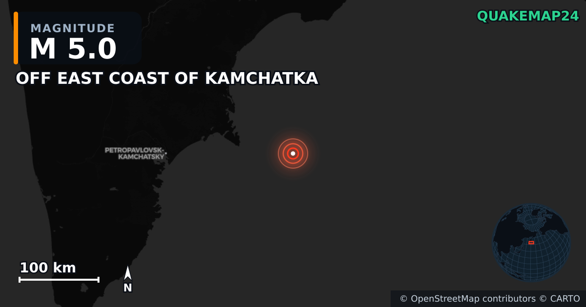 M5.0 Earthquake near OFF EAST COAST OF KAMCHATKA · 2025-07-23 — Map showing the location of the epicenter