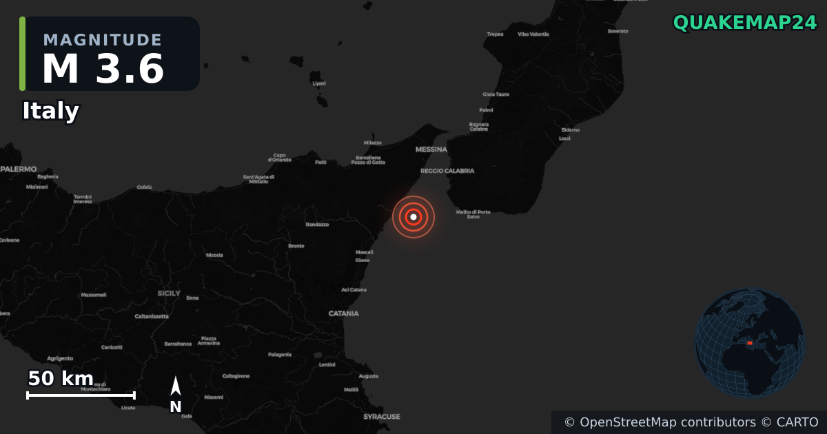 M3.6 earthquake near Italy on Jul 4, 2026 — map of epicenter and shaking intensity | QuakeMap24