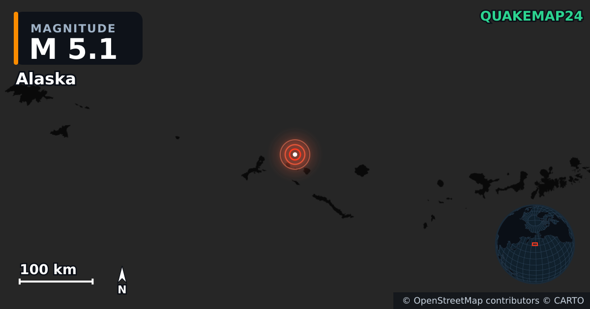 M5.1 earthquake near Alaska on Jul 26, 2025 — map of epicenter and shaking intensity | QuakeMap24