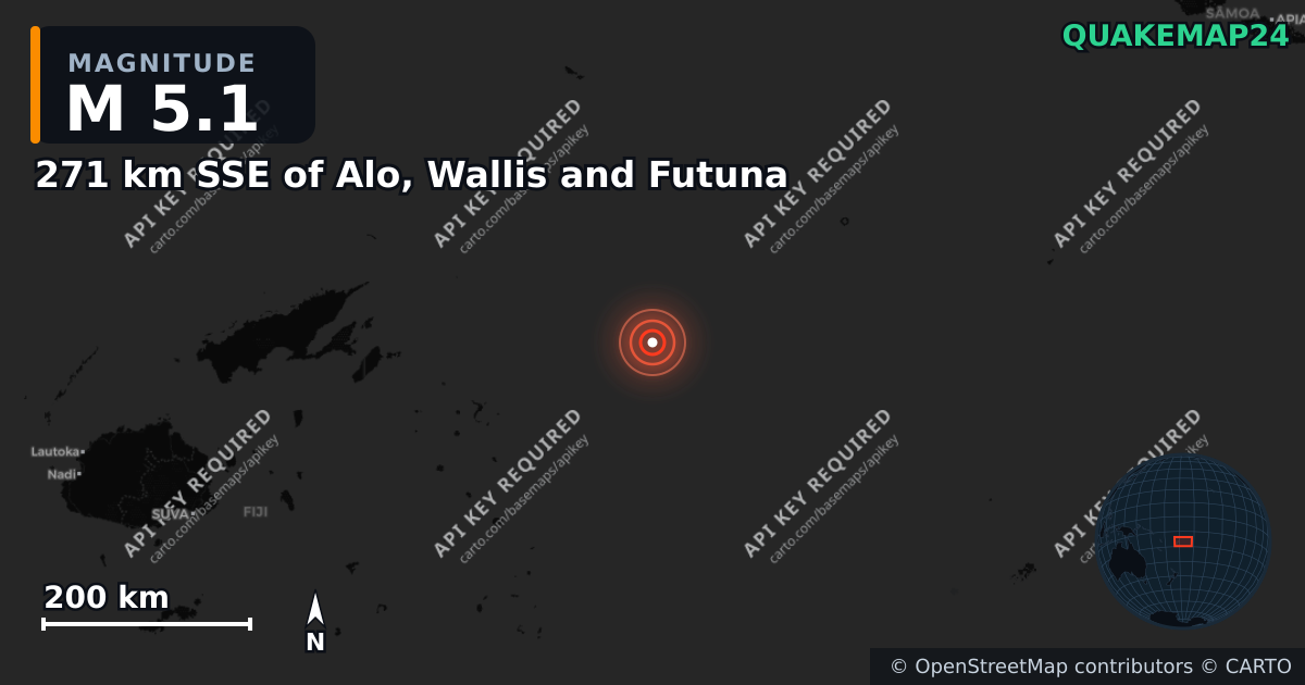 M5.1 earthquake near 271 km SSE of Alo, Wallis and Futuna on Mar 3, 2025 — map of epicenter and shaking intensity | QuakeMap24
