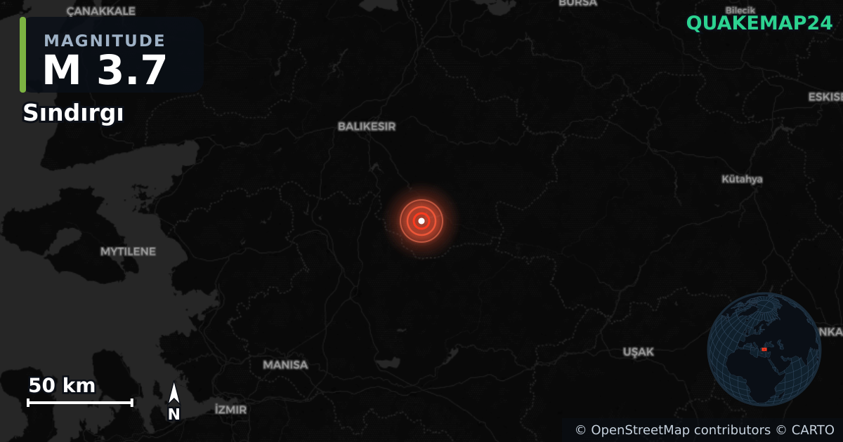 M3.7 earthquake near Sındırgı on Aug 18, 2025 — map of epicenter and shaking intensity | QuakeMap24