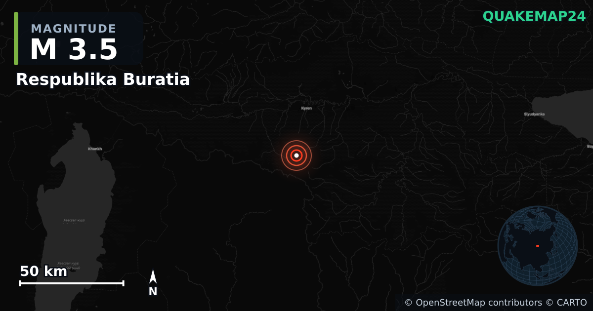 M3.5 earthquake near Respublika Buratia on Jun 9, 2025 — map of epicenter and shaking intensity | QuakeMap24