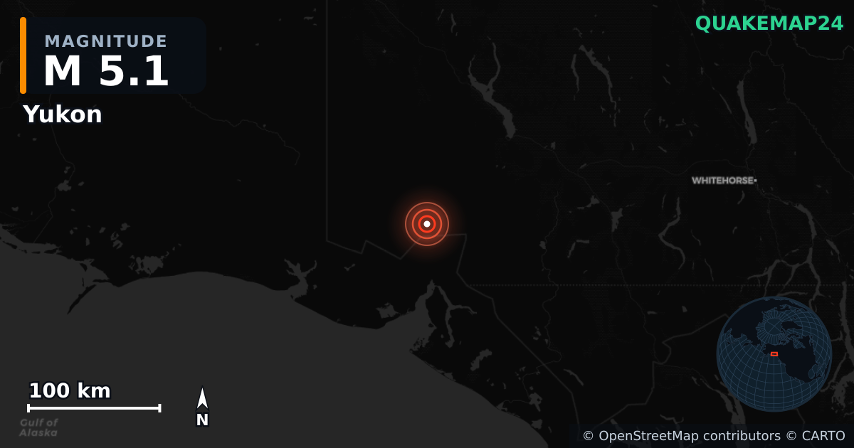 M5.1 earthquake near Yukon on Dec 30, 2025 — map of epicenter and shaking intensity | QuakeMap24