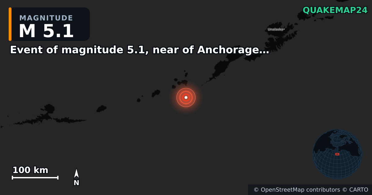 M5.1 earthquake near Event of magnitude 5.1, near of Anchorage (Monde) on Feb 23, 2026 — map of epicenter and shaking intensity | QuakeMap24
