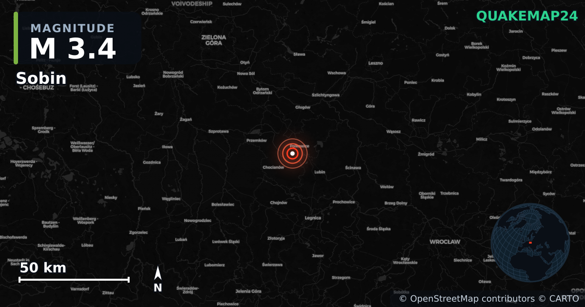 M3.4 earthquake near Sobin on Jun 12, 2026 — map of epicenter and shaking intensity | QuakeMap24
