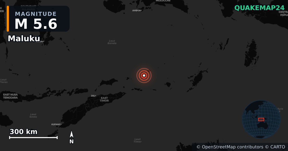 M5.6 earthquake near Maluku on Oct 1, 2025 — map of epicenter and shaking intensity | QuakeMap24