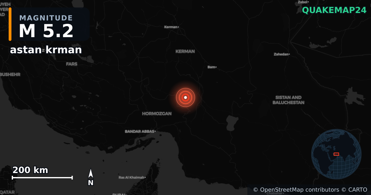 M5.2 earthquake near astan krman on May 28, 2025 — map of epicenter and shaking intensity | QuakeMap24