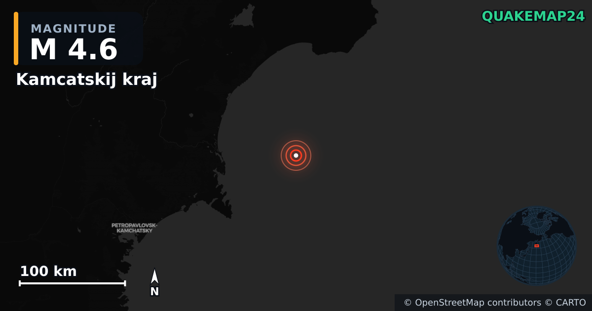 M4.6 earthquake near Kamcatskij kraj on Aug 21, 2025 — map of epicenter and shaking intensity | QuakeMap24