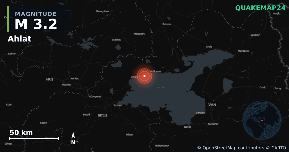 Erdbeben M3,2 bei Ahlat, Bitlis (Türkei) · 2026-10-30 — Karte der Lage des Epizentrums