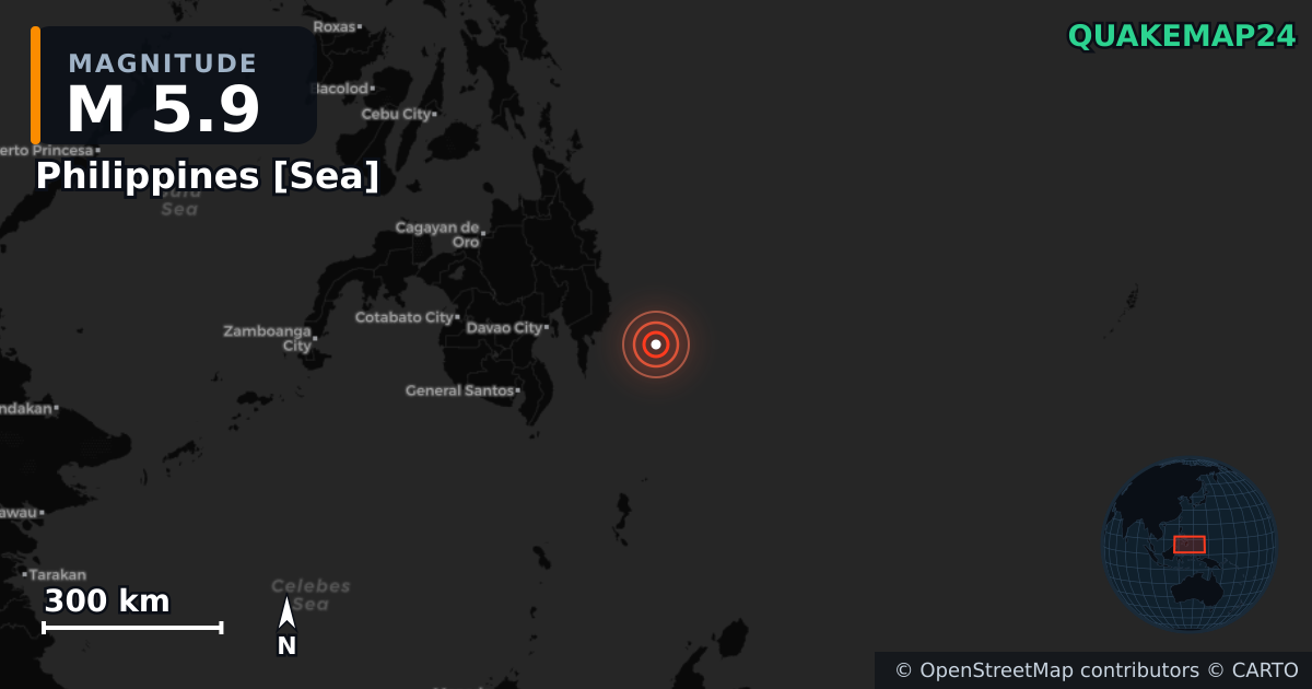 Terremoto de M5,9 cerca de Philippines [Sea] · 2025-10-20 — Mapa de la ubicación del epicentro