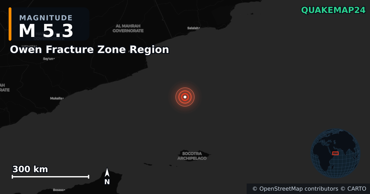 Erdbeben M5,3 bei Owen Fracture Zone Region · 2025-07-23 — Karte der Lage des Epizentrums