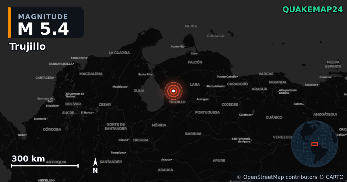 M5.4 earthquake near Trujillo on Sep 25, 2025 — map of epicenter and shaking intensity | QuakeMap24