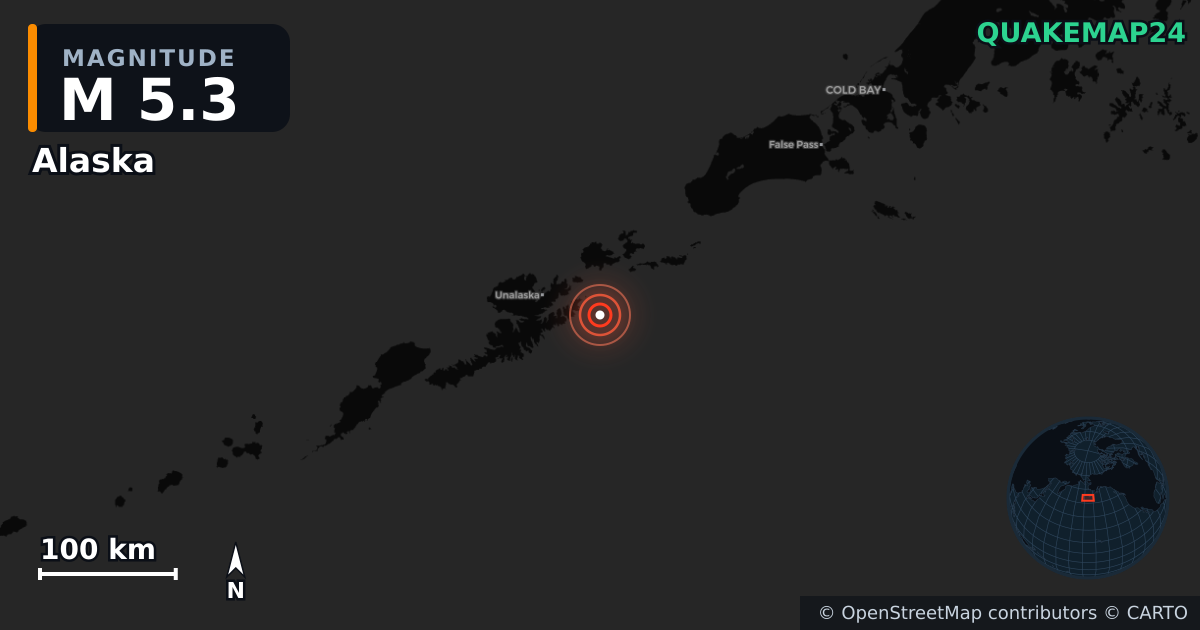 M5.3 earthquake near Alaska on Oct 17, 2025 — map of epicenter and shaking intensity | QuakeMap24