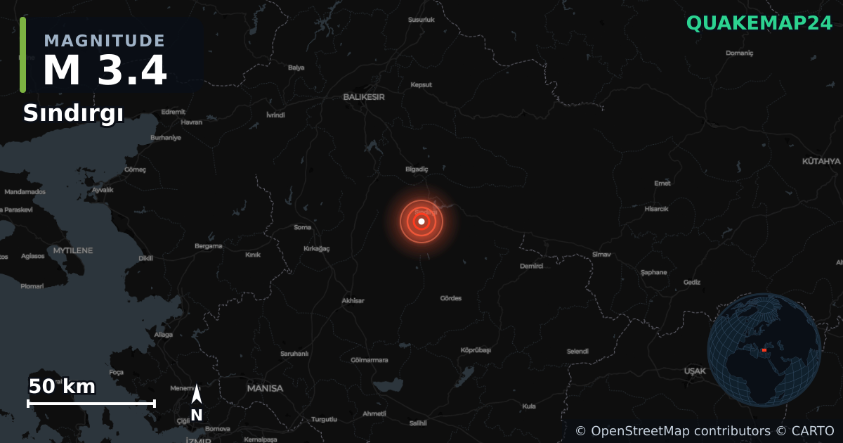 Terremoto de M3,4 cerca de Sındırgı (Turquía) · 2025-12-17 — Mapa de la ubicación del epicentro