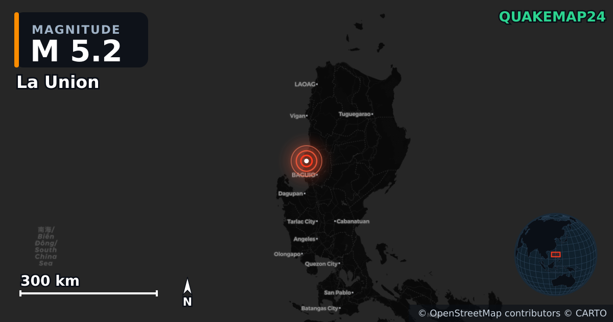 M5.2 earthquake near La Union on May 24, 2025 — map of epicenter and shaking intensity | QuakeMap24