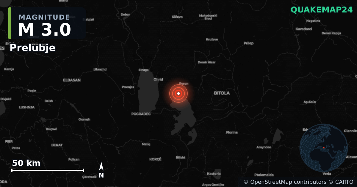 M3.0 earthquake near Prelubje on May 12, 2025 — map of epicenter and shaking intensity | QuakeMap24