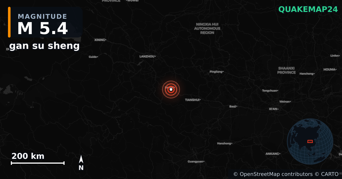 M5.4 earthquake near gan su sheng on Sep 26, 2025 — map of epicenter and shaking intensity | QuakeMap24