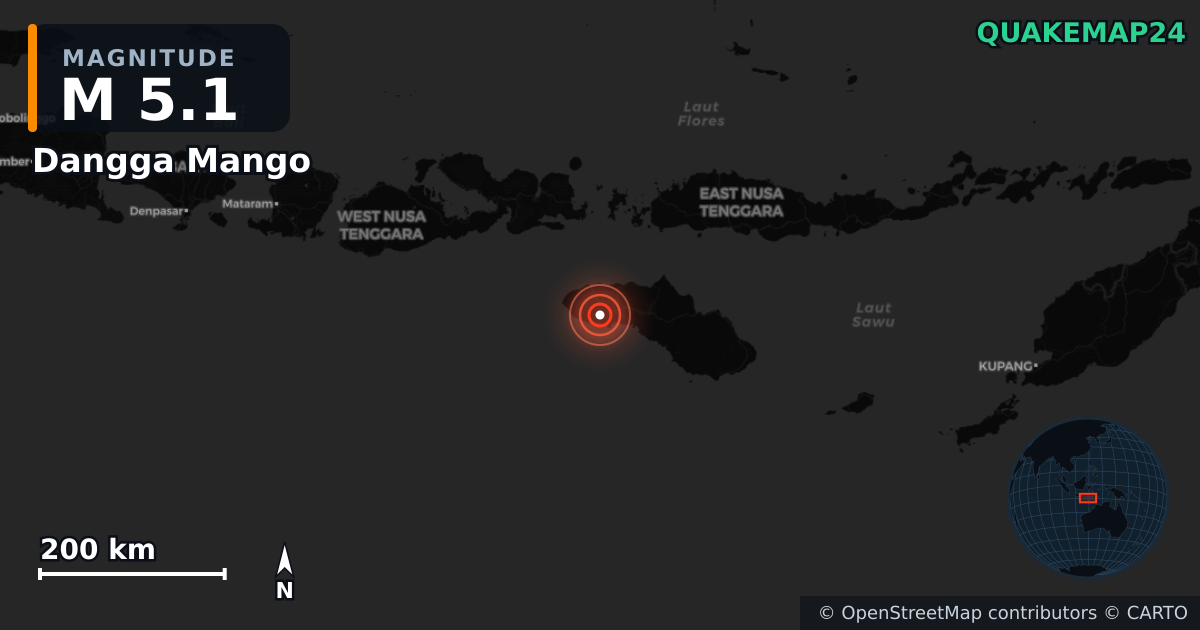 M5.1 earthquake near Dangga Mango on Jul 12, 2026 — map of epicenter and shaking intensity | QuakeMap24