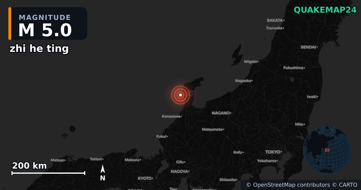 M5.0 earthquake near zhi he ting on Dec 14, 2025 — map of epicenter and shaking intensity | QuakeMap24